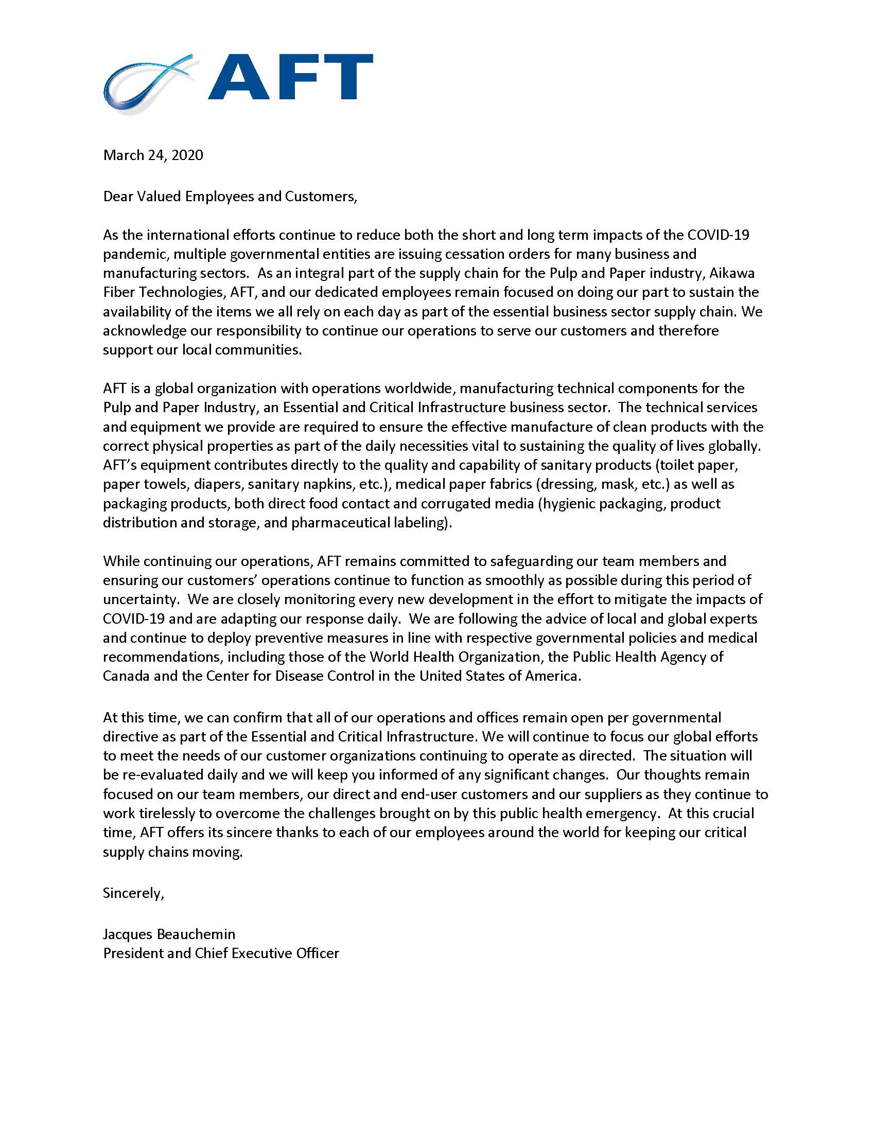 letter to customer