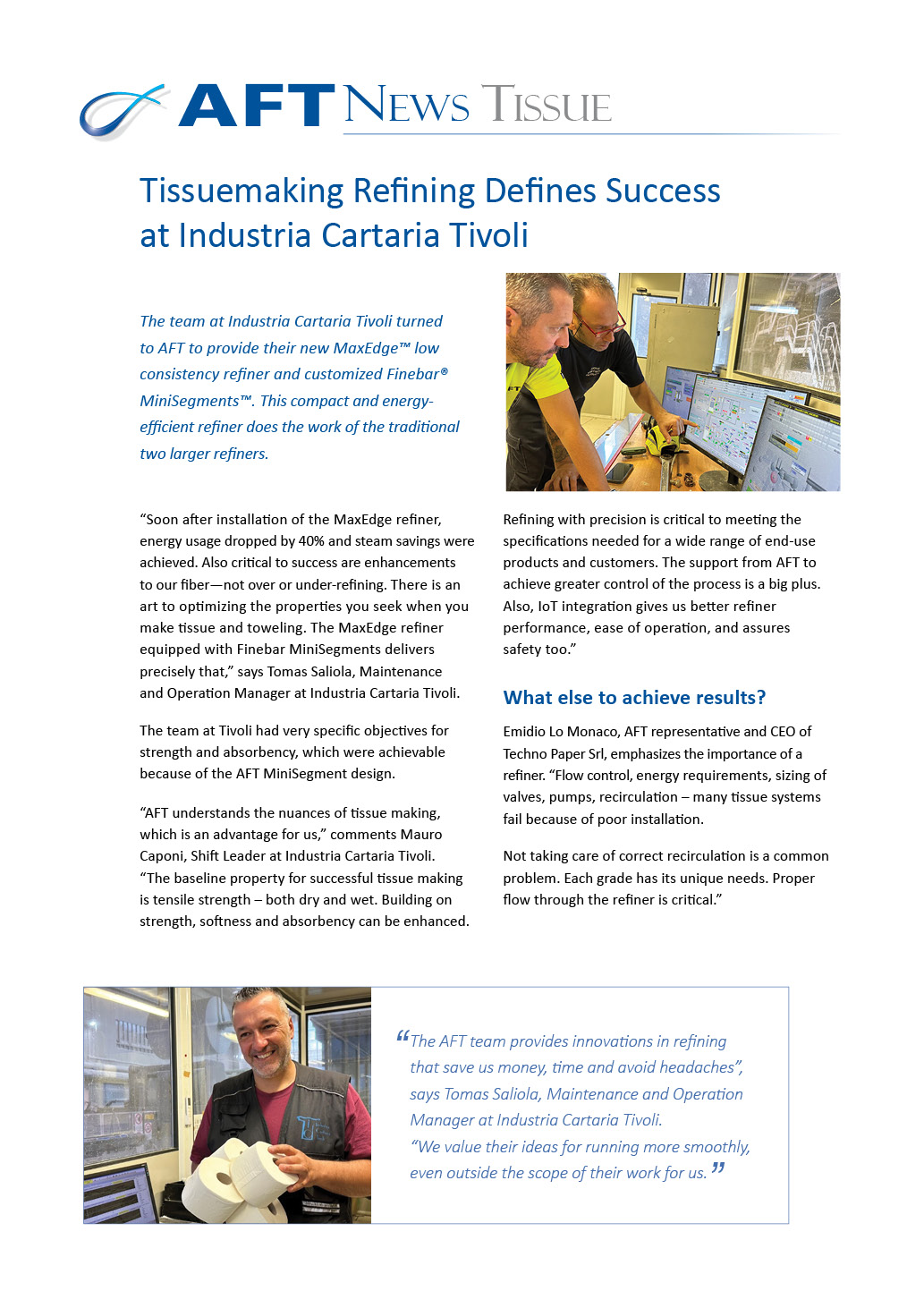 AFT News - Refining case study for tissue mill