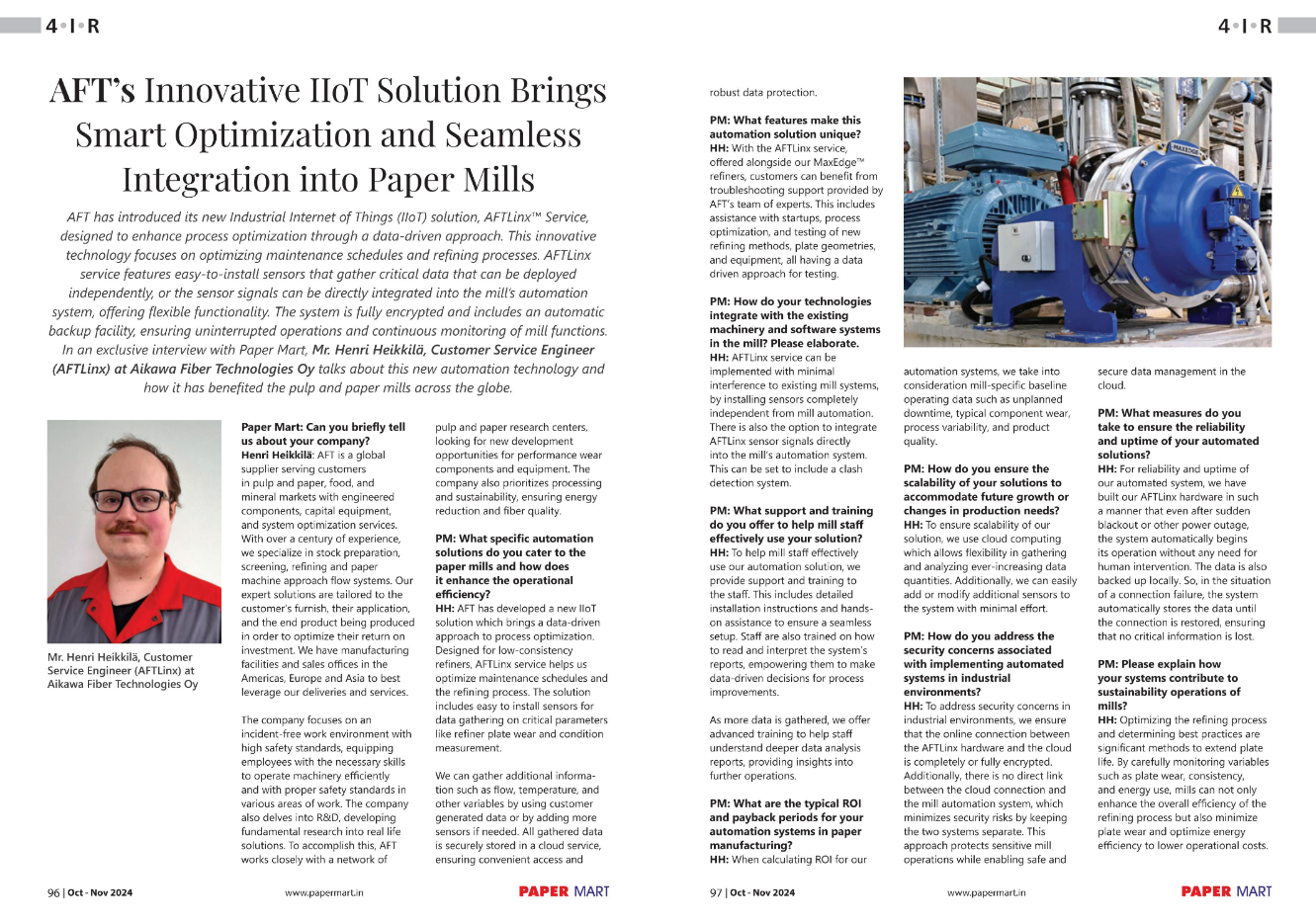 AFTLinx IIoT service solution in Paper Mart magazine